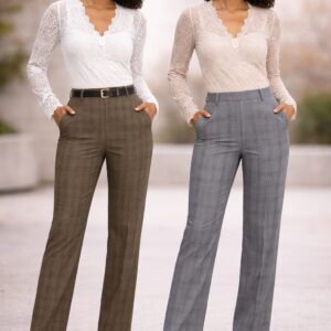 accueil pantalon en laine bleu et vert